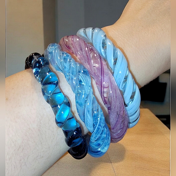 Purple & Blue Twisted Glass Bracelets Set Of 4 - Picture 1 of 7